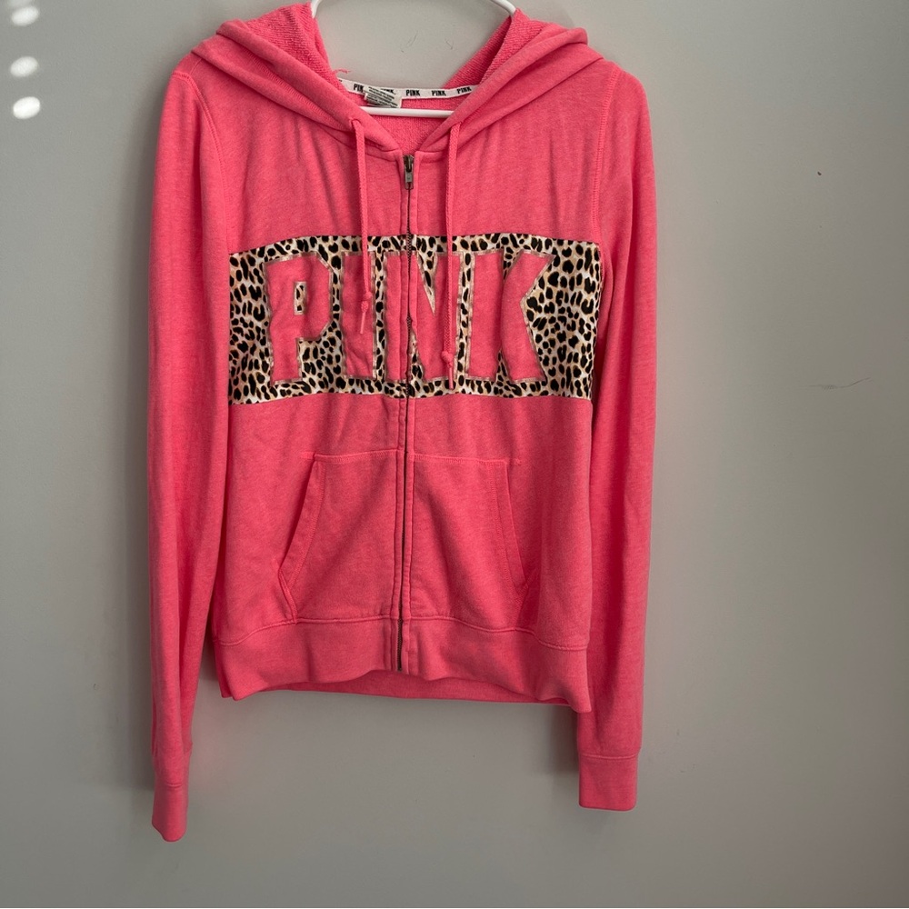 Y2K Victorias Secret Cheetah Print Block PINK Women’s hot pink Zip up Hoodie